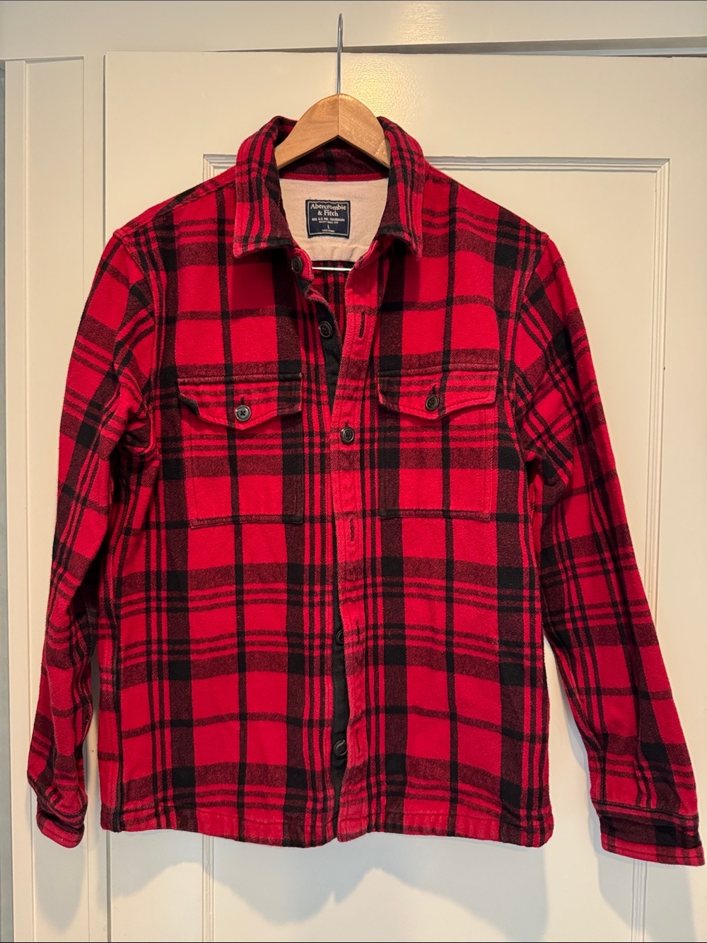 Abercrombie & Fitch Red and Black Plaid Button-Down Shirt